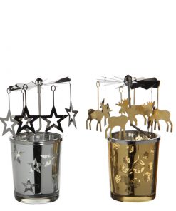 Tealight Holder Star Deer Gold Silver 2 Assorted - H14,5Xd7Cm