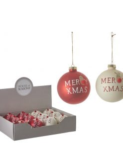 Ornament Ball Red White 2 Assorted Display - D8Cm