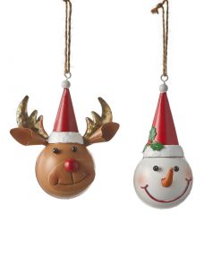 Ornament Snowman Deer White Brown 2 Assorted - H13Xd6Cm