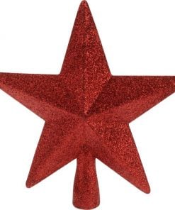 Treetop Star 19Cm Red Glitter