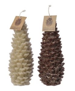 Wax Candle Pinecone With Snow &Amp; Glitter