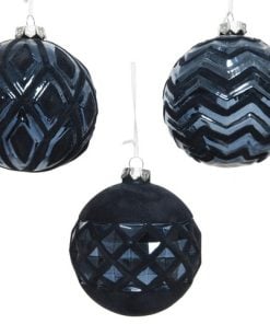 Bauble Glass Flock Pattern Blu