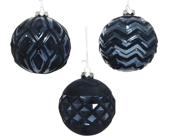 Bauble Glass Flock Pattern Blu Bauble Glass Flock Pattern Blu