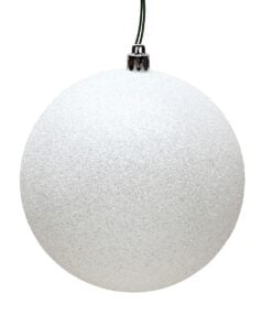 8 White Glitter Ball Drilled 20Cm
