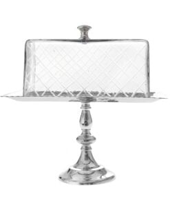 Silver Metal Rectangular Tray With Glass Lid