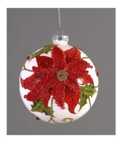 12Cm Glass Ball W/Red Flower