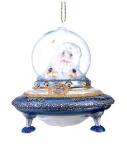 9Cm Glass Santa On Ufo Orn