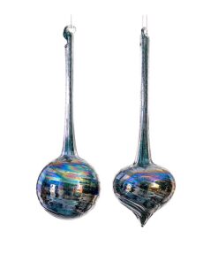 2Asst 25Cm Glass Blue Orn