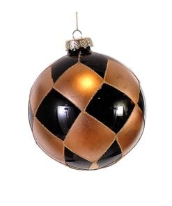 12Cm Glass Gold & Black Ball