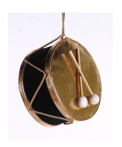 20Cm Black/Gold Drum Ornament