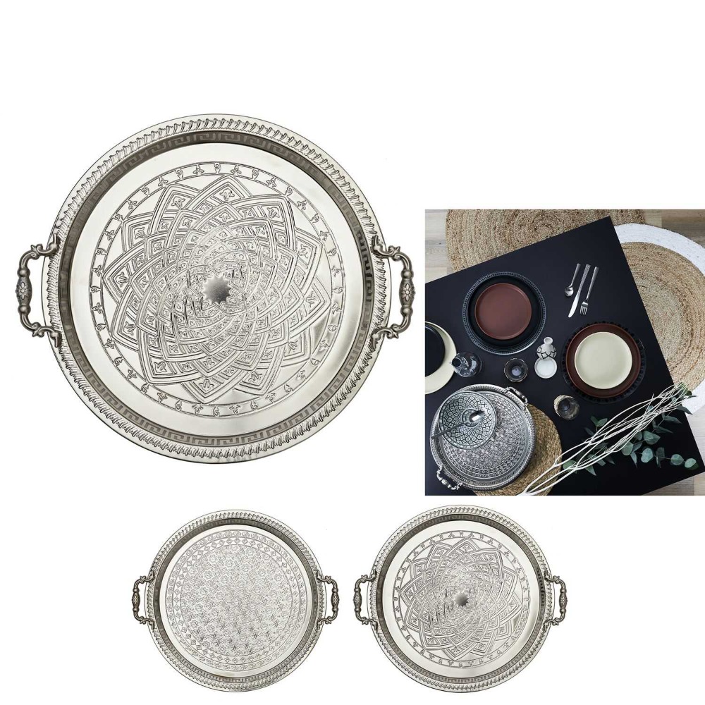 APS – Plateau De Service Pour Café « Maison De Café » – Ø 27 Cm, Acier Inoxydable Poli Miroir, Bord Roulé – Pour Tasse à Café Et Accompagnements – Empilable, Lave‑vaisselle