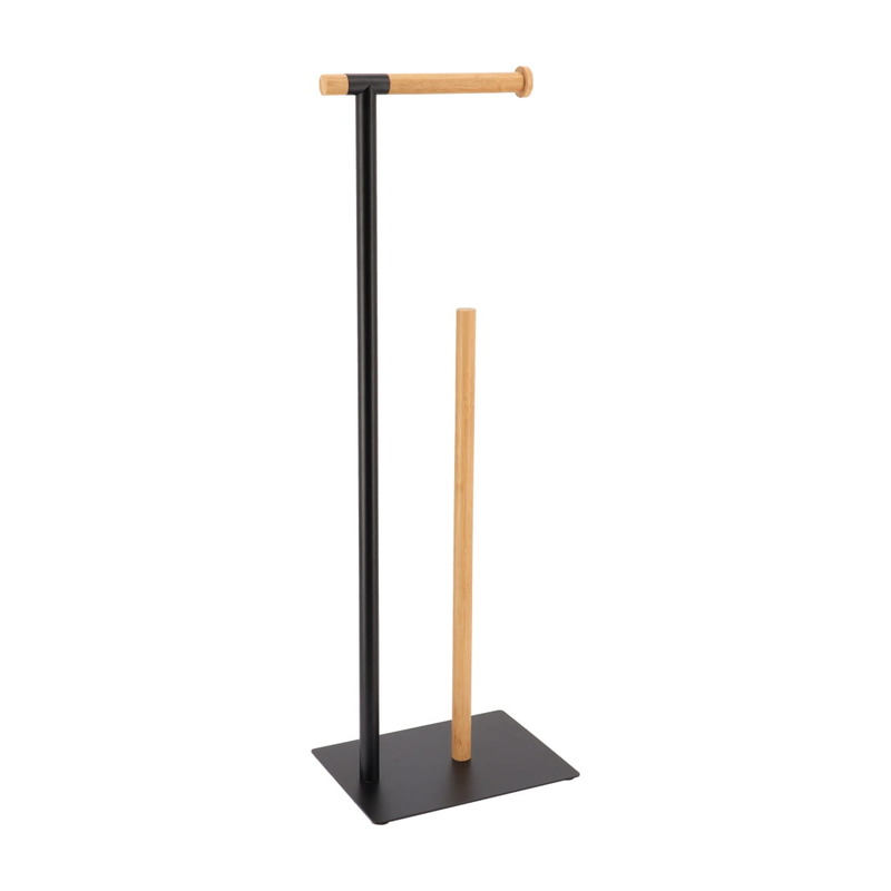 I126348 Metal And Bamboo Toilet Paper Dispenser And Toilet Paper Reserve - Black/Bamboo