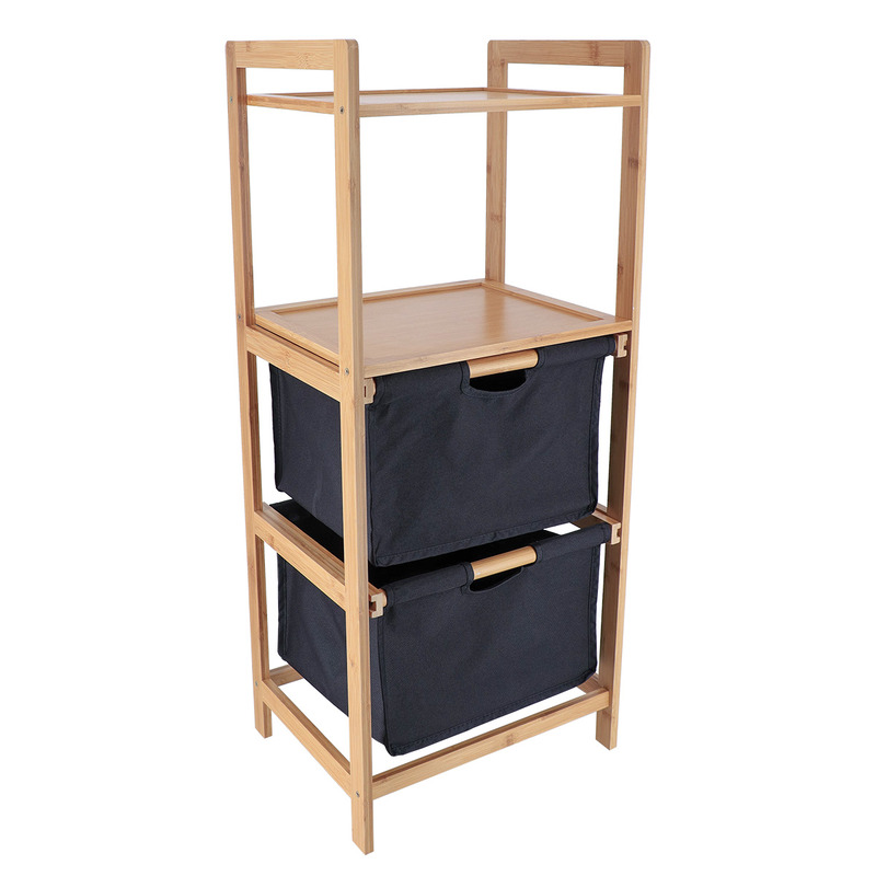 I126445 Bamboo Furniture With 2 Polyester Baskets And Shelves - Black/Bamboo