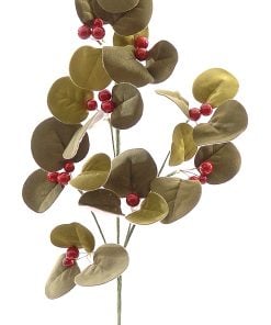 Spray Green Leaves & Red Beads