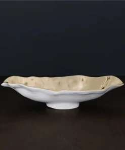 Thanni Maia Medium Long Oval Bowl White & Gold