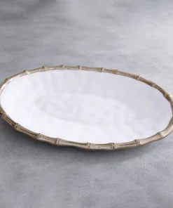 Thanni Bamboo Large Oval Platter White & Gold