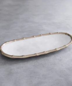 Thanni Bamboo Medium Oval Platter White & Gold