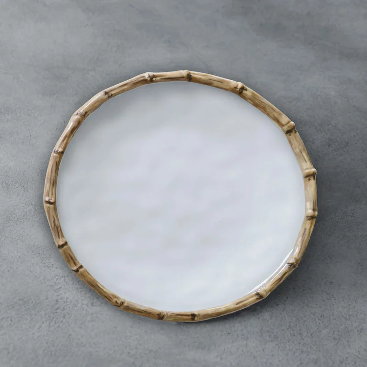 I130678 Vida Bamboo 9" Salad Plate Set Of 4 White & Natural