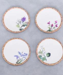 Vida Bamboo Floral Salad Plates Set Of 4 White & Multi