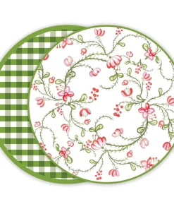 Vida Norelle Reversible 15.5" Round Placemats Set Of 4 Green Gingham