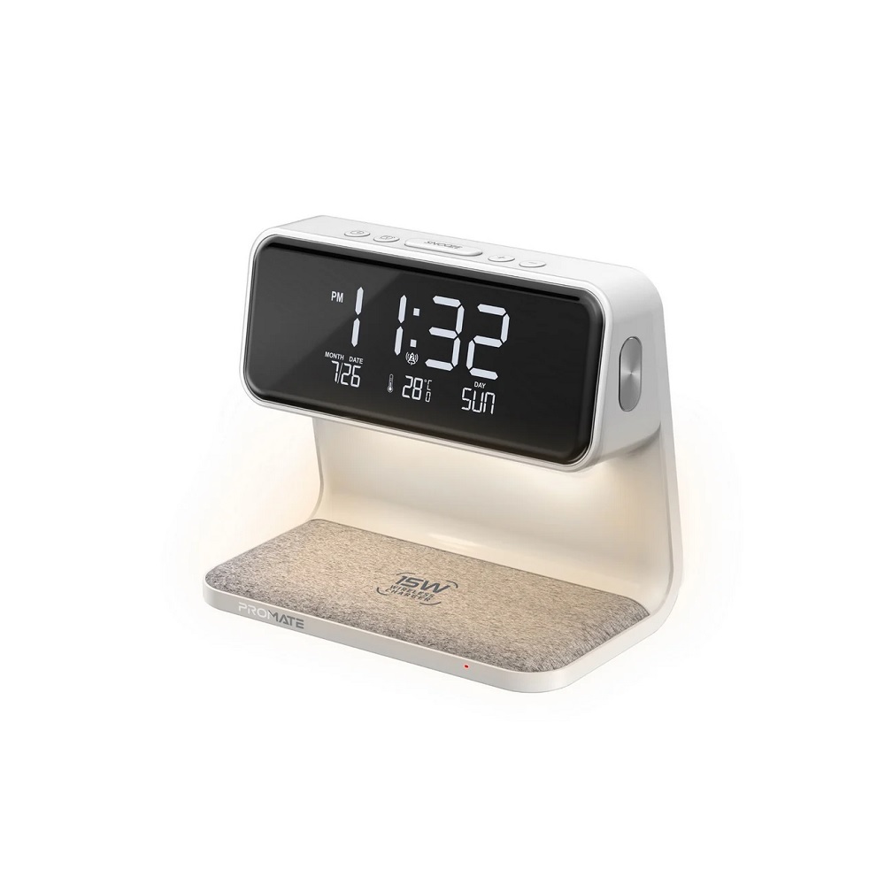 LUMIX-15W.WHITE Promate Multi-Function LED Alarm Clock with 15W Wireless Charger