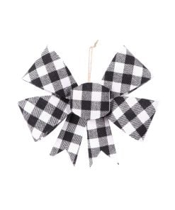 7" Black/White Plaid Bow Orname