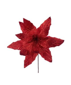 14" Red Glitter Poinsettia Stem