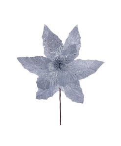 14" Silver Glitter Poinsettia S