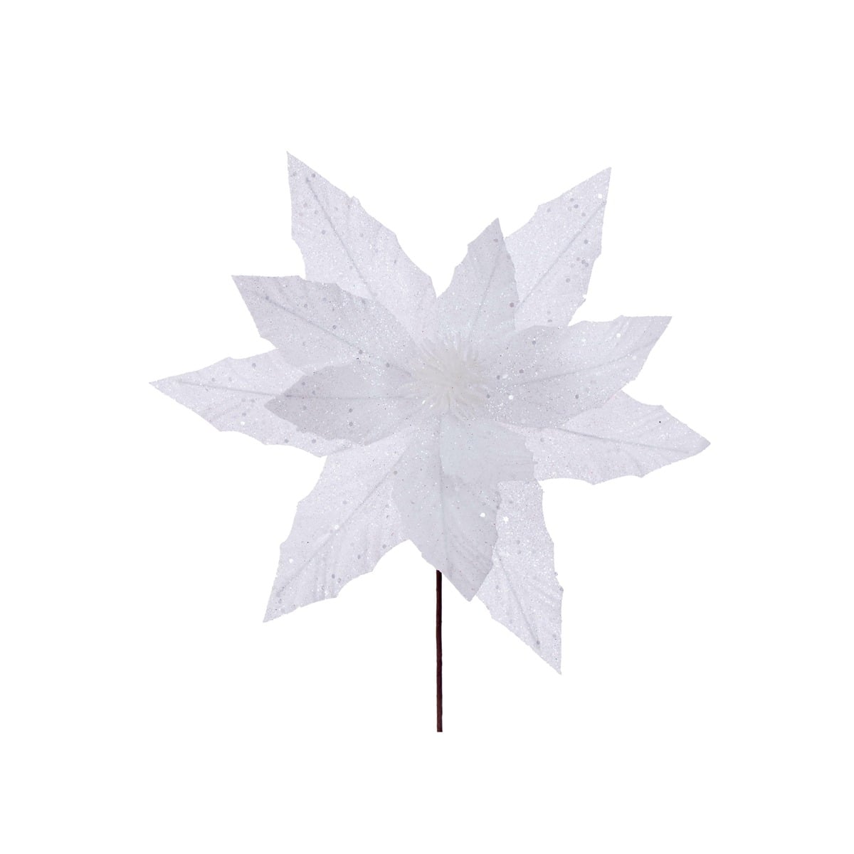 14" White Glitter Poinsettia St 14" White Glitter Poinsettia St