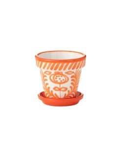 Flowerpot + Plate Granada Ceramic Orange Medium