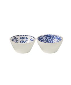 Bowl Floral Mango Wood Blue/White Medium Assortment Of 2