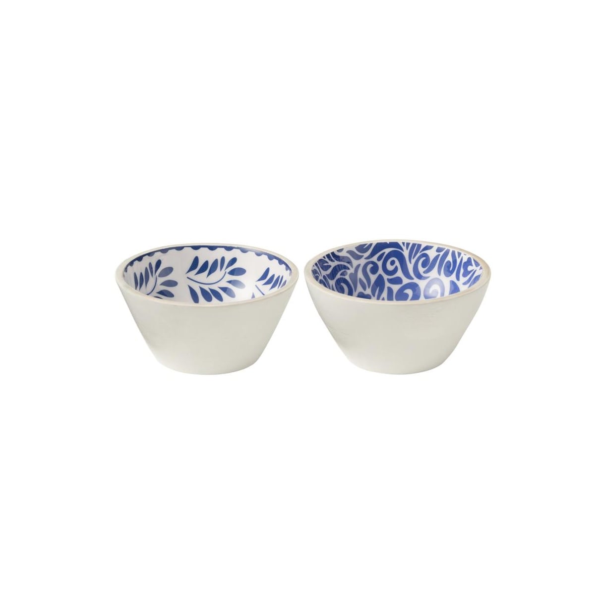 I134463 Bowl Floral Mango Wood Blue/White Medium Assortment Of 2