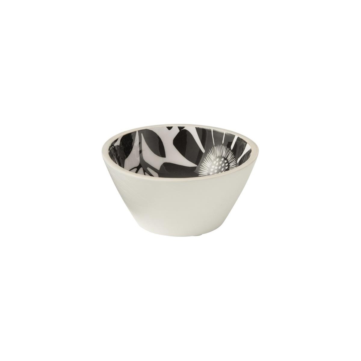I134471 Bowl Floral Mango Wood Black/White Medium