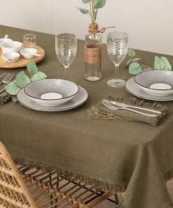 Maha Fringed Tablecloth Dark Grey