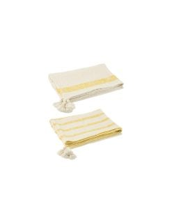 Plaid Lines + Tassels Cotton White/Yellow Assortment of 2