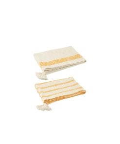Plaid Lines + Tassels Cotton White/Orange Assortment of 2
