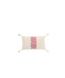 Rectangular Cushion Lines + Tassels White/Pink
