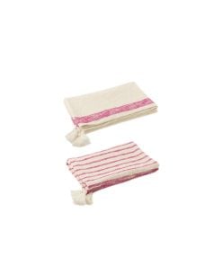 Plaid Lines + Tassels White/Pink Assortment Of 2