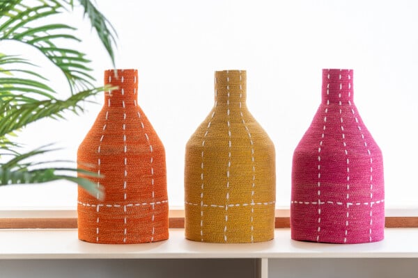 I134232 Vase Bottle Stripes Dotted Assortment Of 3