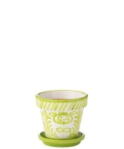 Flowerpot + Plate Granada Ceramic Green Small