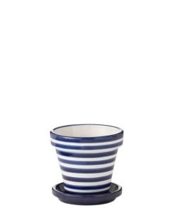 Flowerpot + Plate Granada Ceramic Blue Small