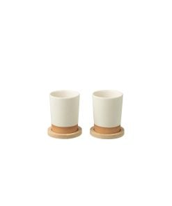Box Of 2 Cups + Ceramic Bamboo Base White/Natural