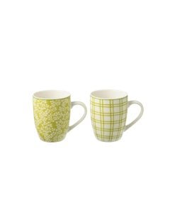 Box Of 2 Mugs Ceramic Green