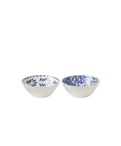 Bowl Floral Mango Wood Blue/White Large Assortment Of 3