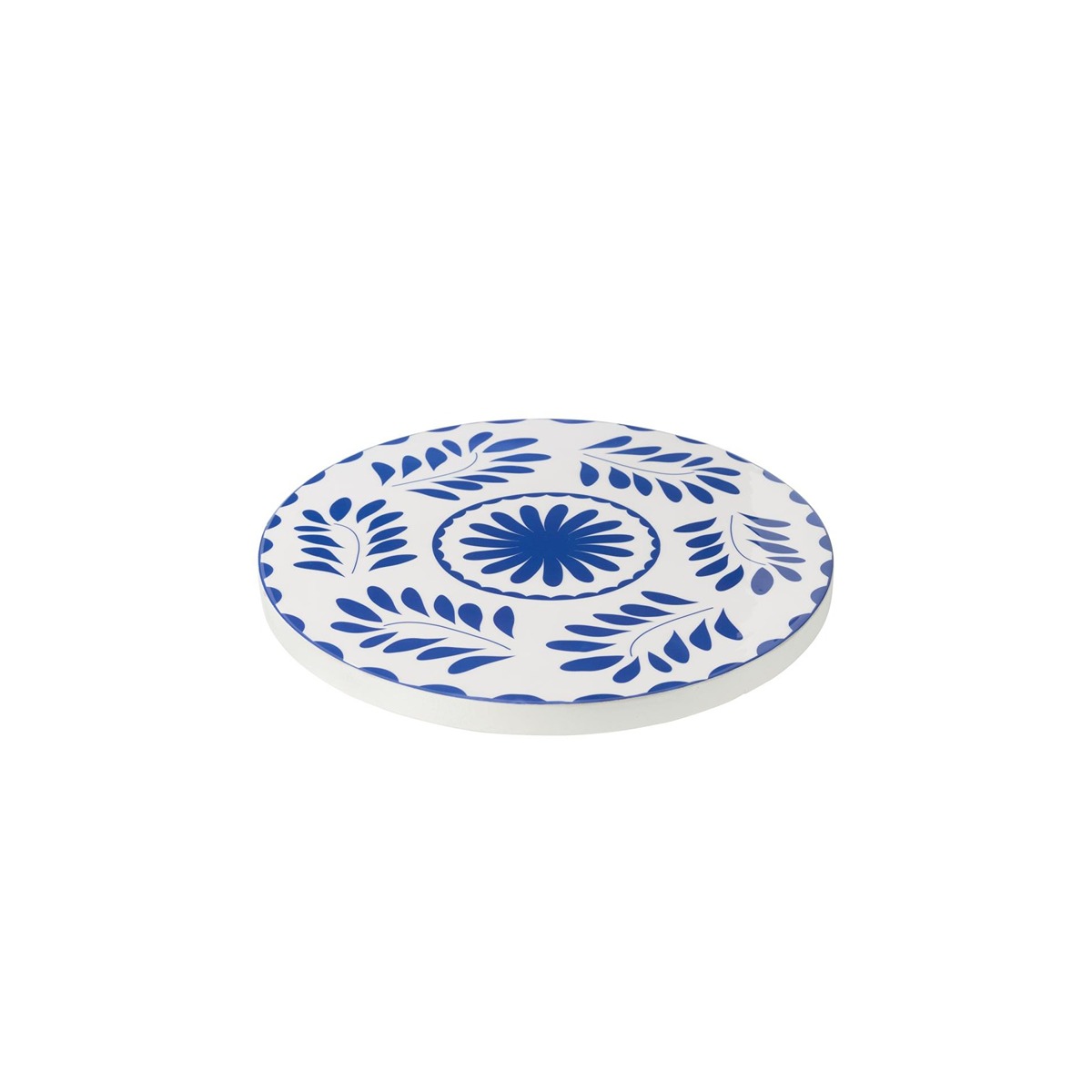 I134469 Turning Tray Round Mango Wood Blue/White