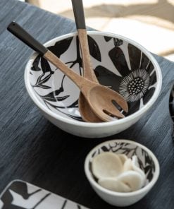 Bowl Floral Mango Wood Black/White Medium