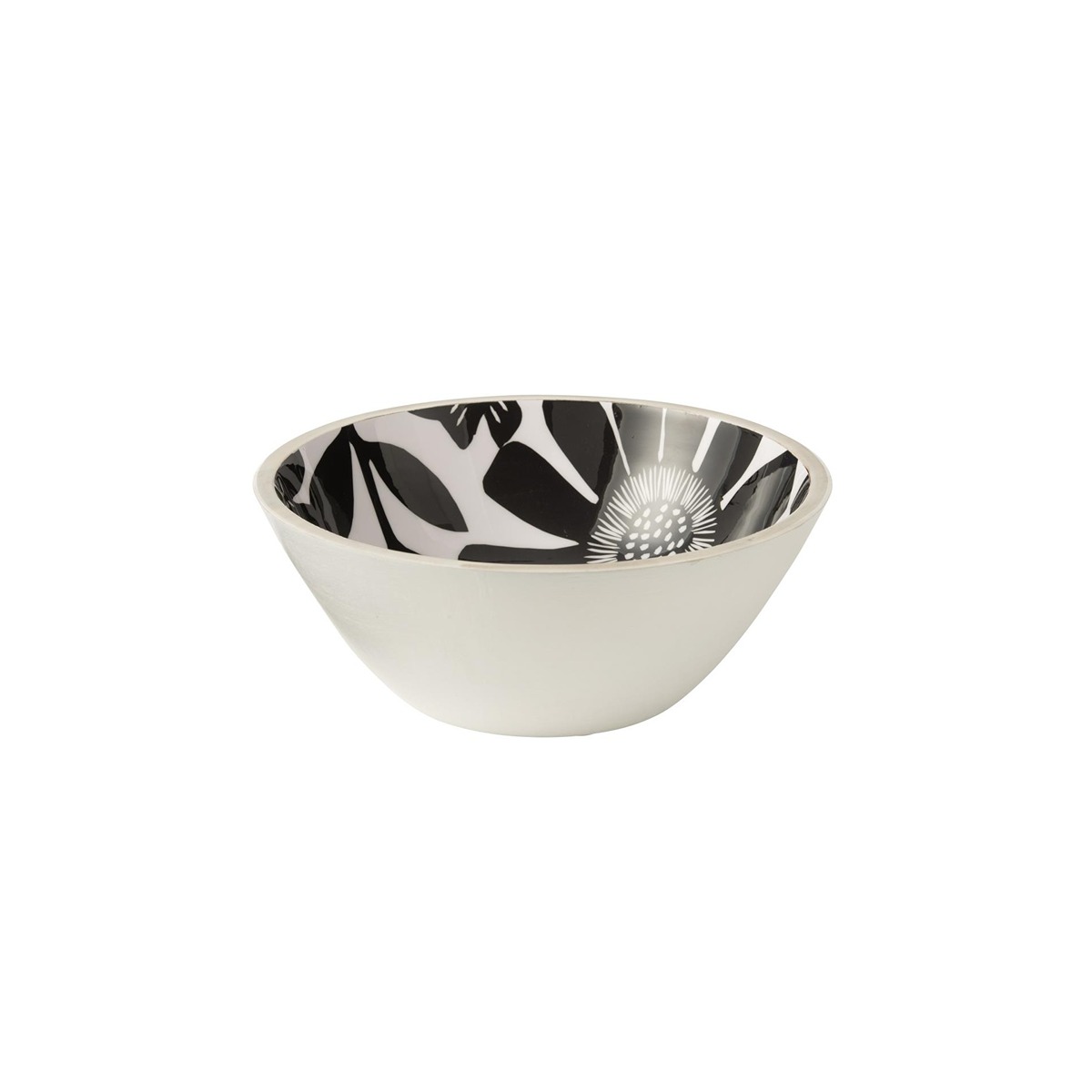 I134472 Bowl Floral Mango Wood Black/White Large