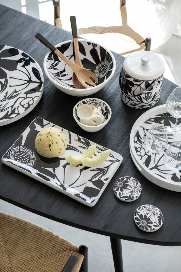 I134474 Rectangular Platter Mango Wood Black/White