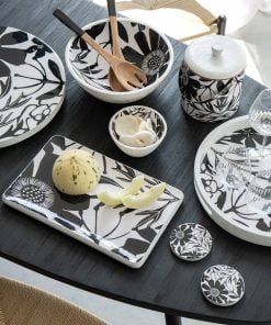 Turning Tray Round Mango Wood Black/White