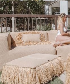 Mx Home Small Floor Cushion Raffia Effect With Fringes